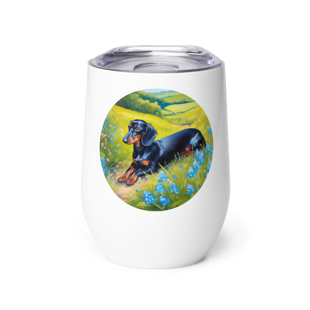 PugMug Custom Black Dachshund Wine Tumbler