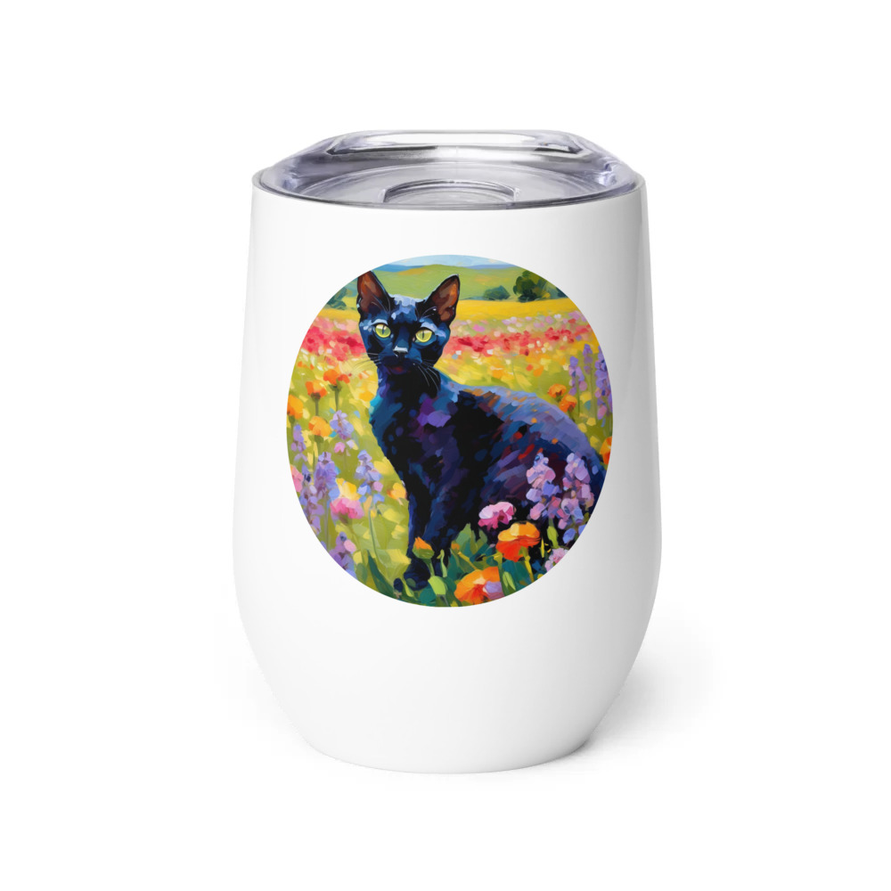 PugMug Custom Black Devon Rex Cat Wine Tumbler