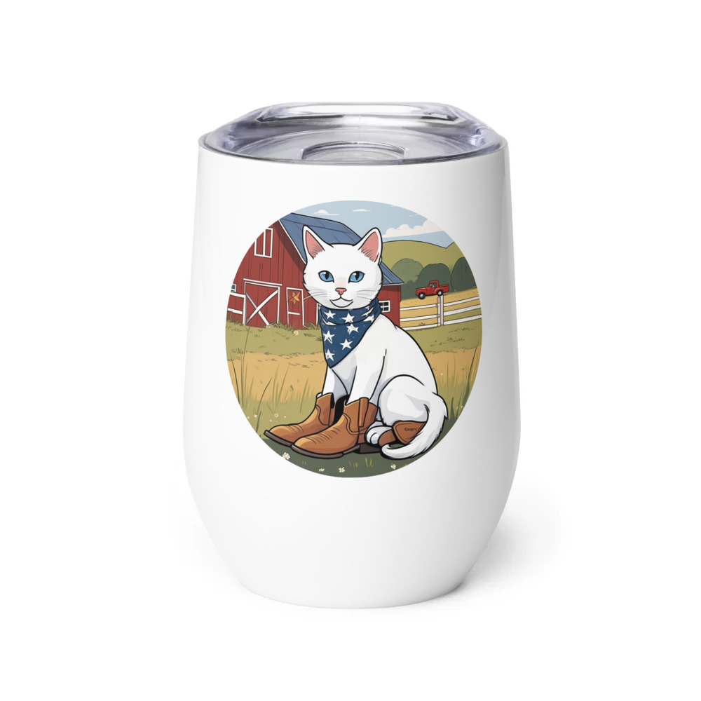 PugMug Custom White Companion Cat Wine Tumbler