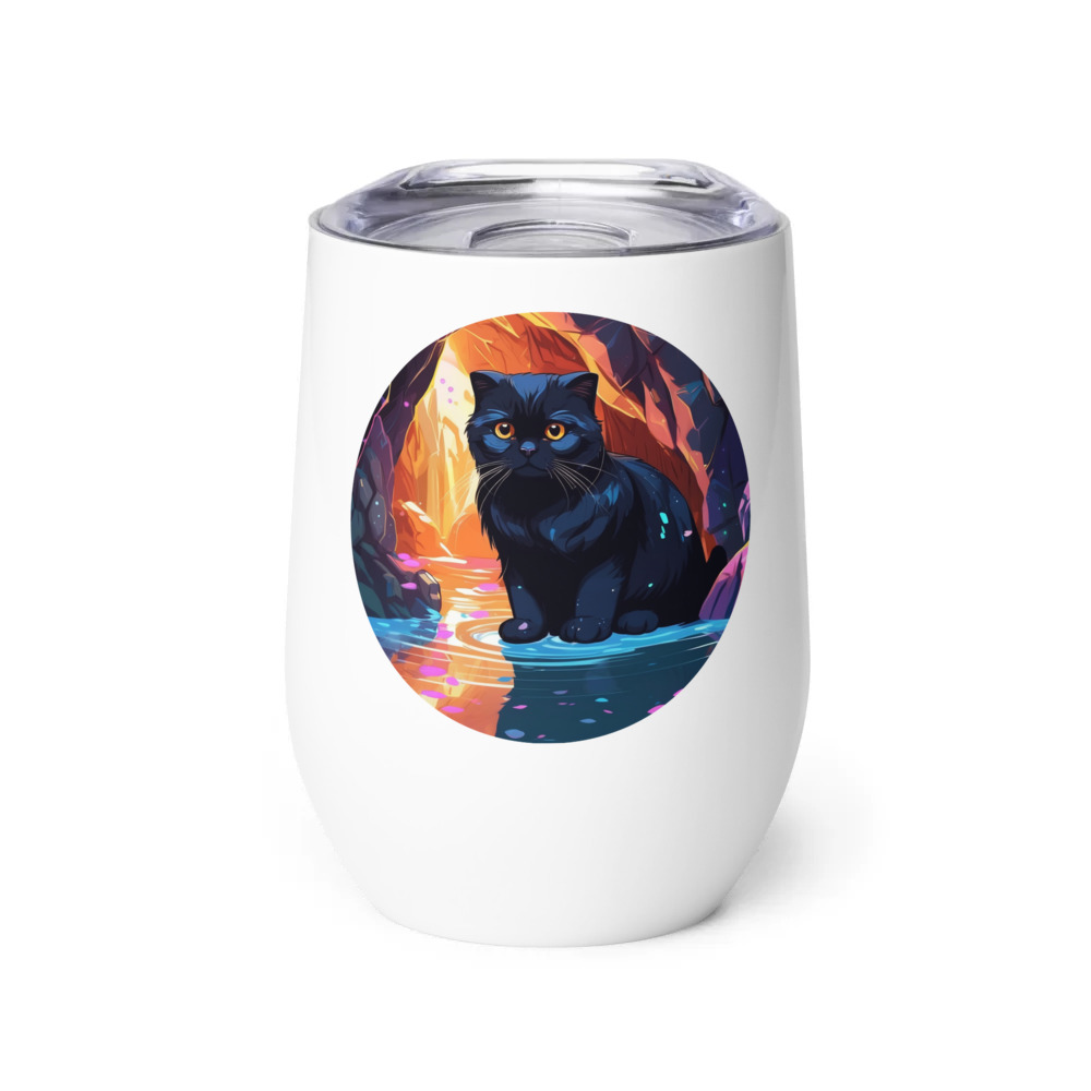 PugMug Custom Black Scottish Fold Cat Wine Tumbler