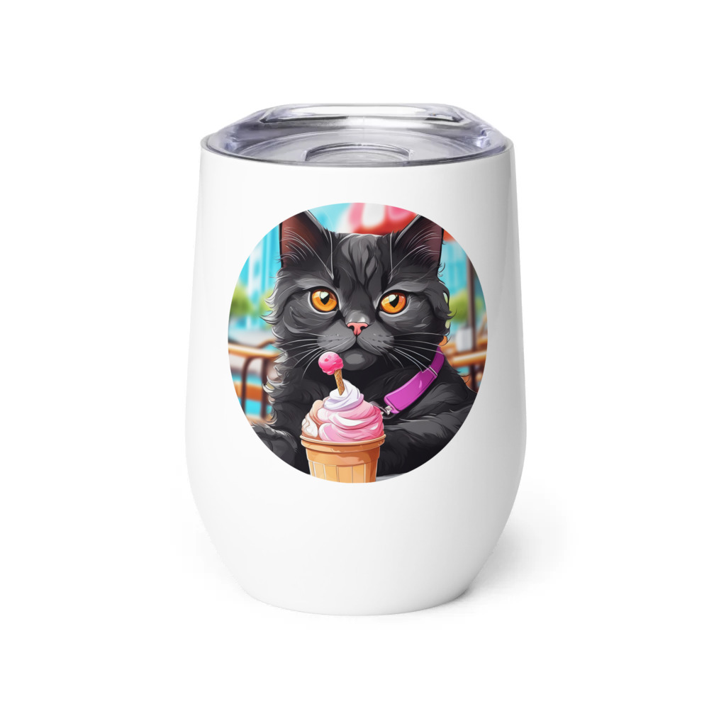 PugMug Custom Black Scottish Fold Cat Wine Tumbler