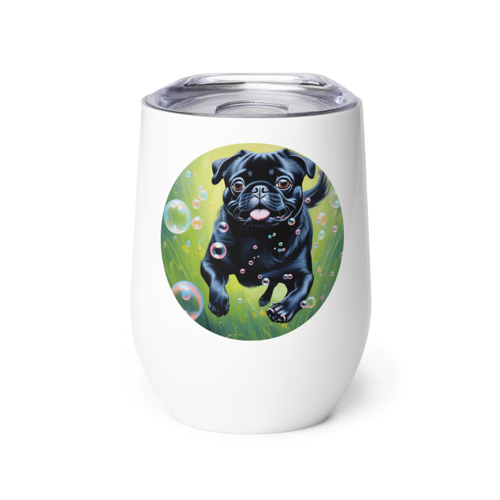 PugMug Custom Black Pug Wine Tumbler