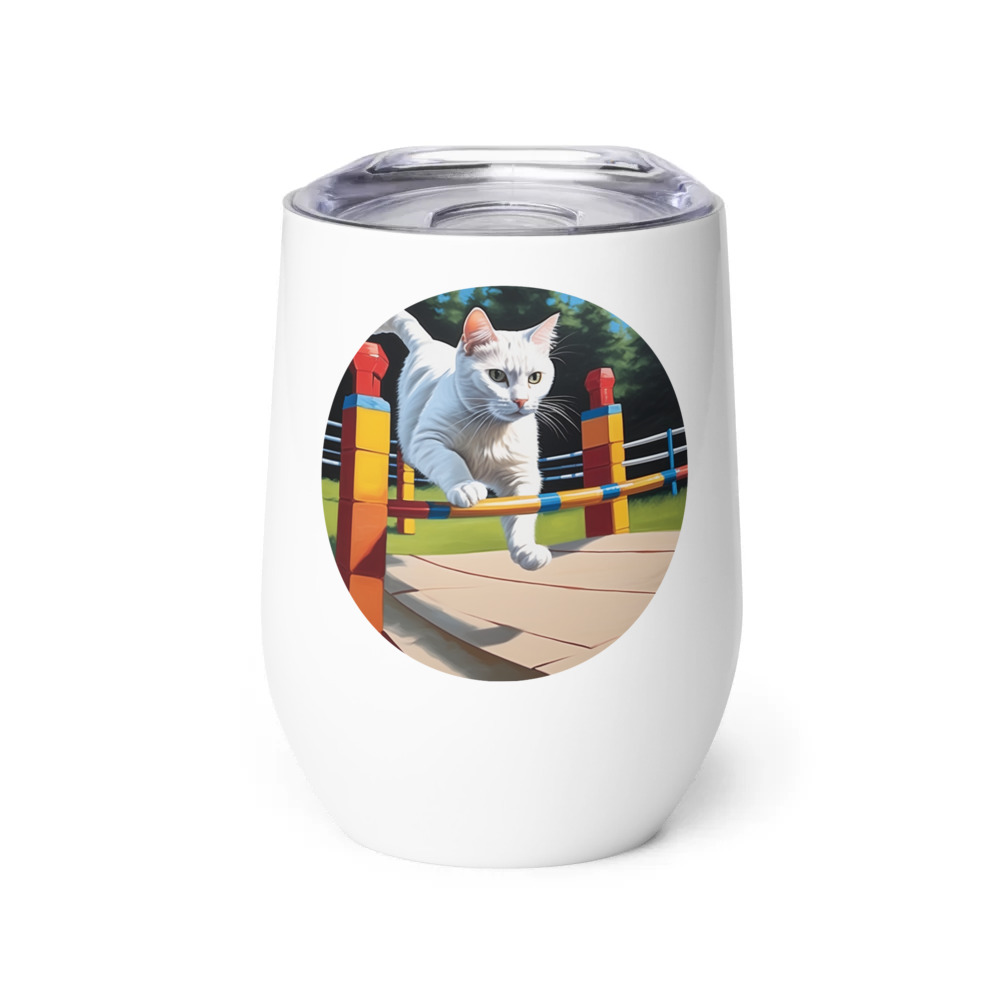 PugMug Custom White Companion Cat Wine Tumbler