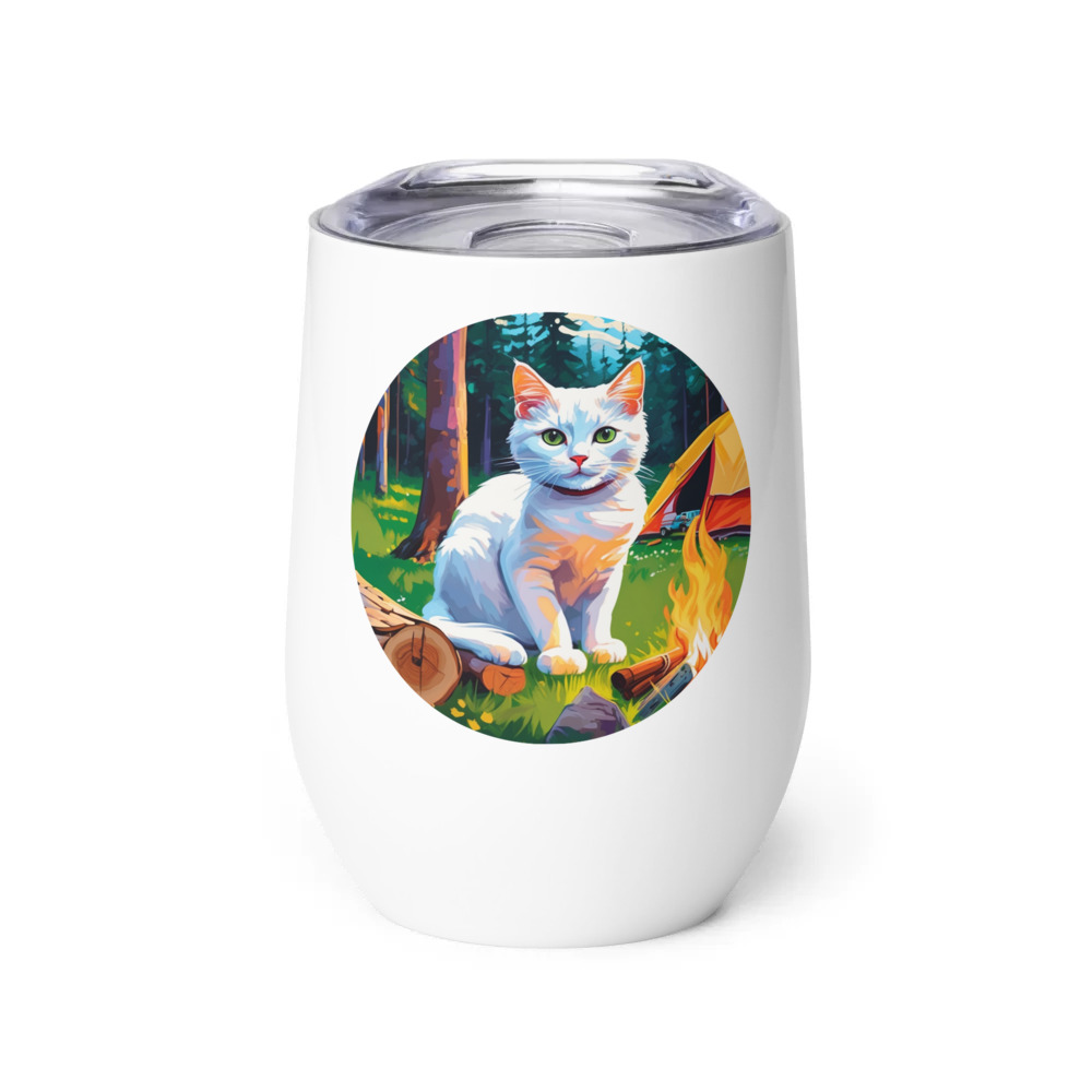 PugMug Custom White Companion Cat Wine Tumbler