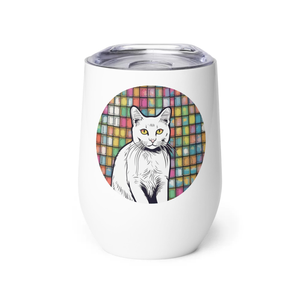 PugMug Custom White Companion Cat Wine Tumbler