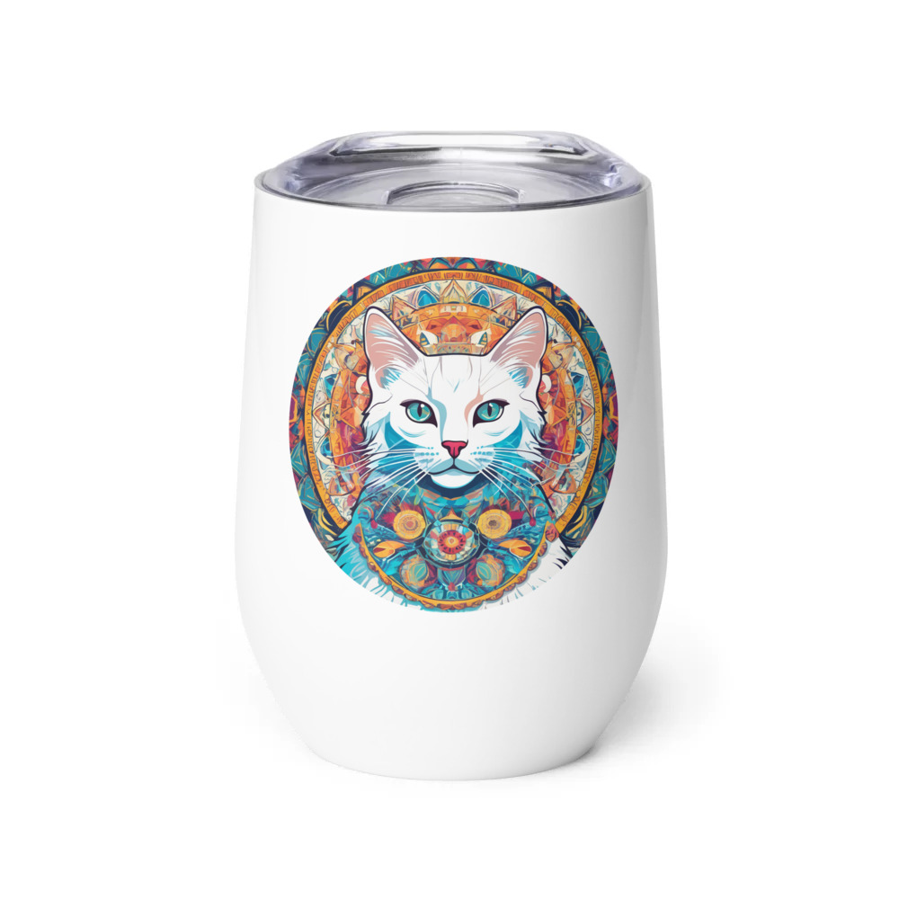 PugMug Custom White Companion Cat Wine Tumbler