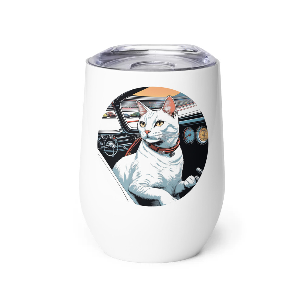 PugMug Custom White Companion Cat Wine Tumbler