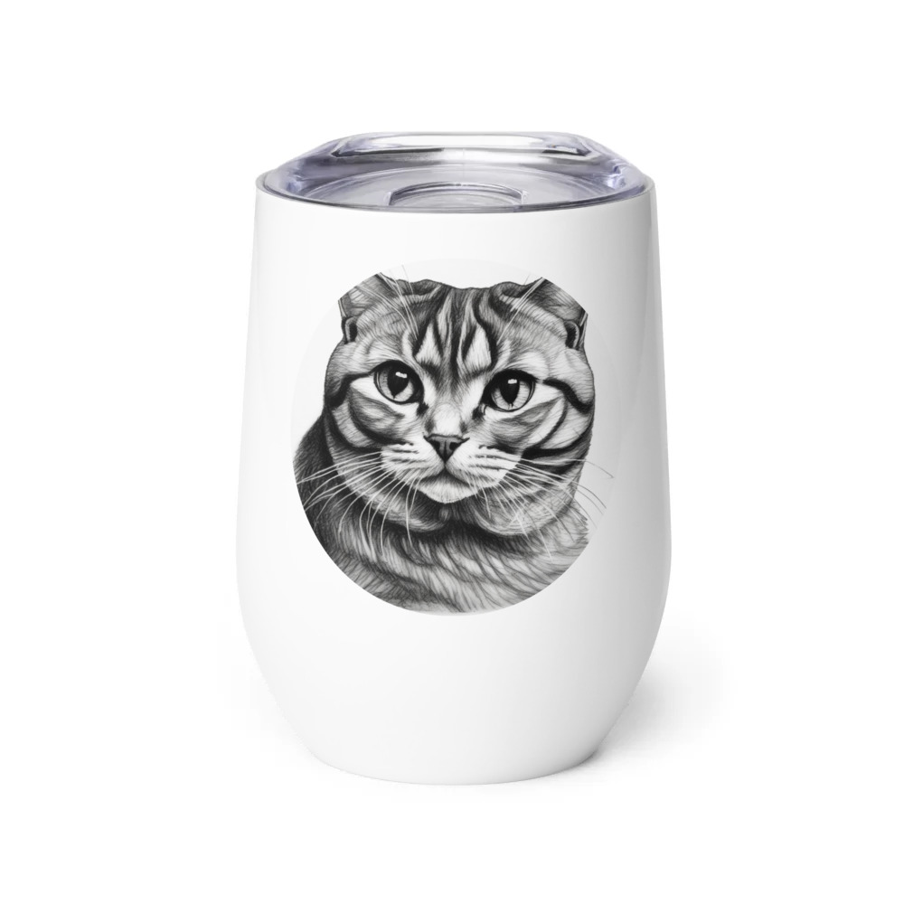 PugMug Custom Tabby Scottish Fold Cat Wine Tumbler