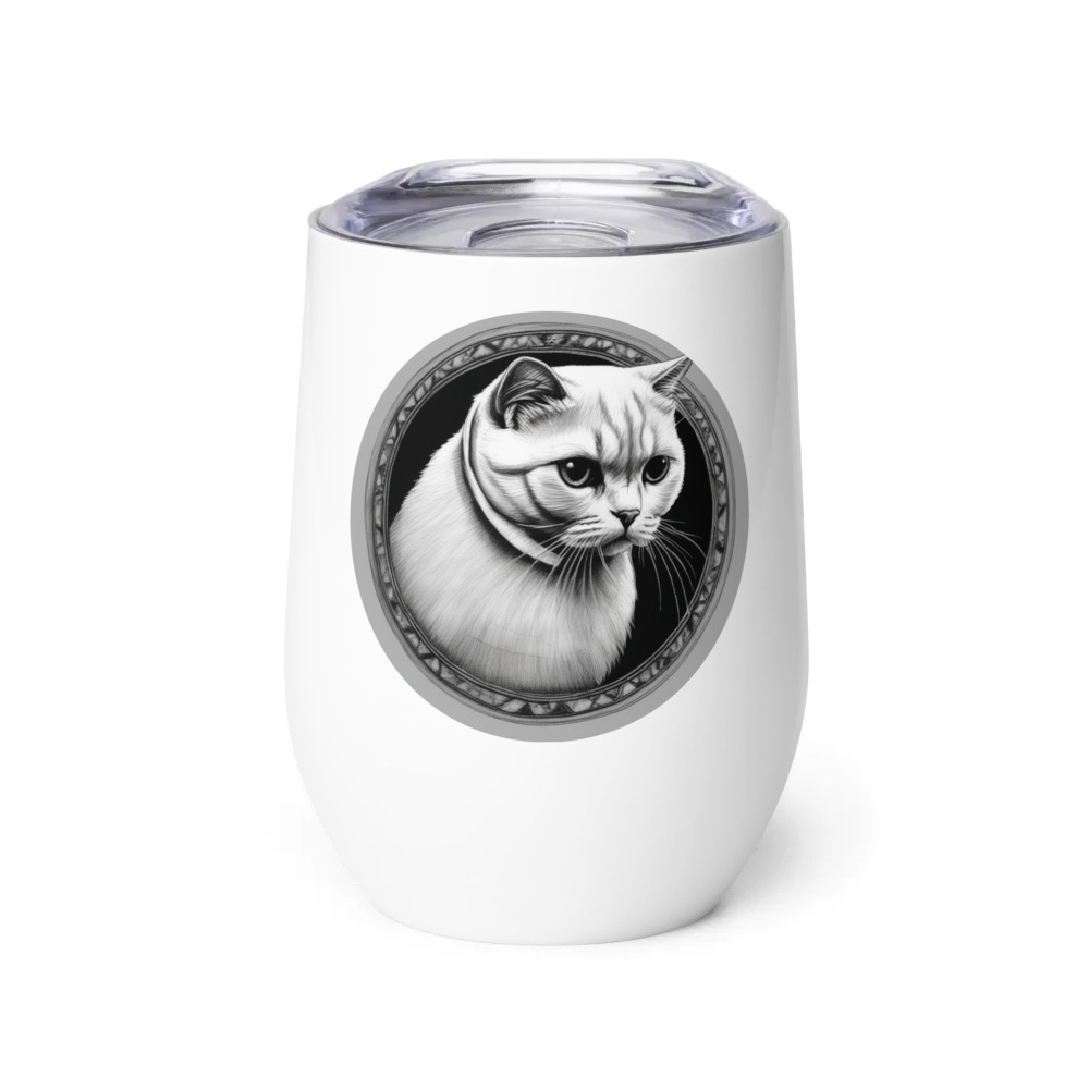 PugMug Custom White Scottish Fold Cat Wine Tumbler