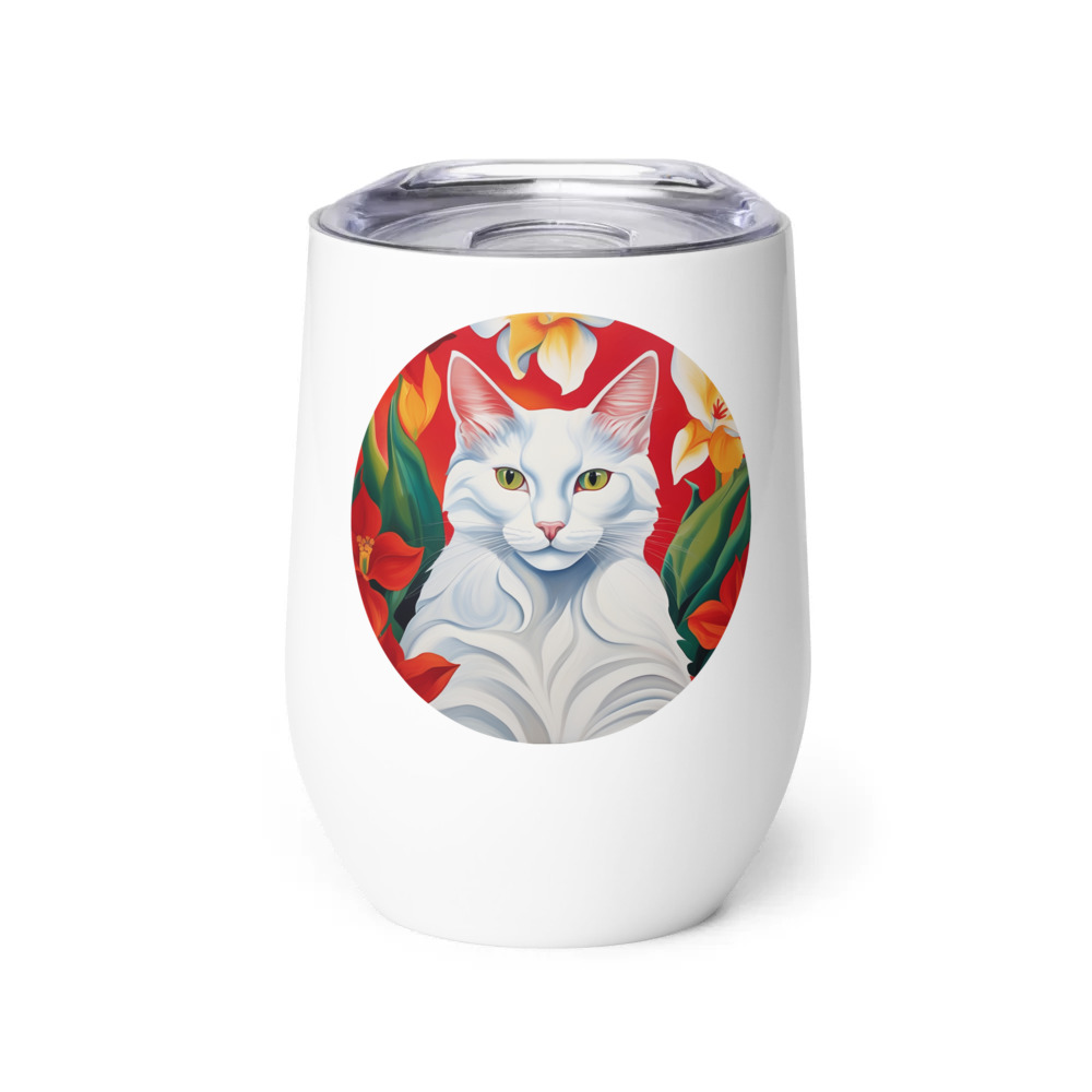 PugMug Custom White Companion Cat Wine Tumbler