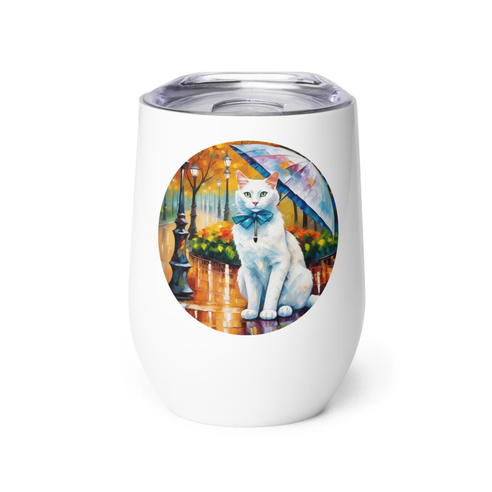 PugMug Custom White Companion Cat Wine Tumbler