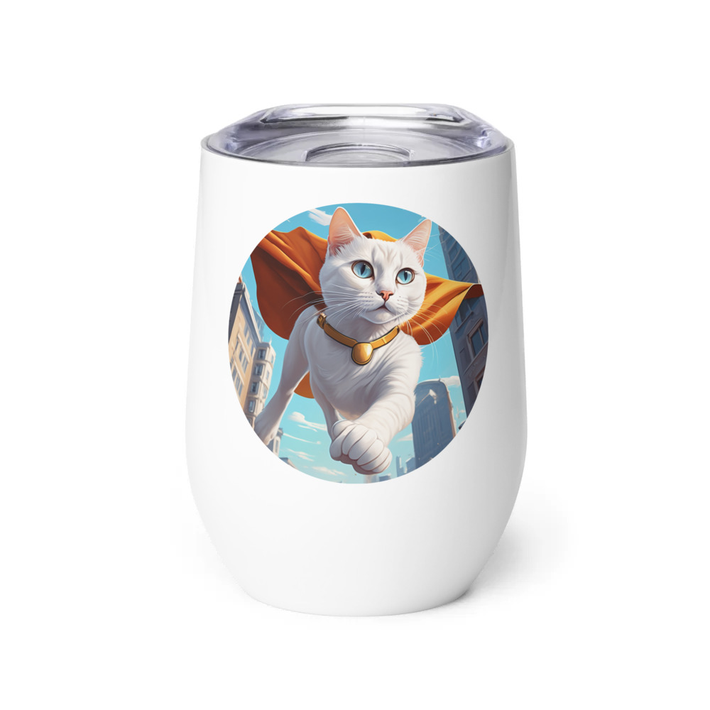 PugMug Custom White Companion Cat Wine Tumbler