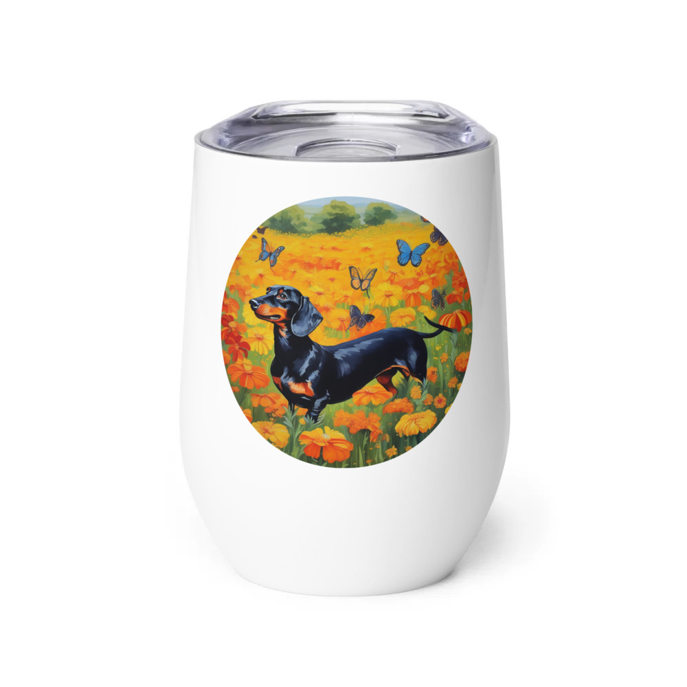 PugMug Custom Black Dachshund Wine Tumbler