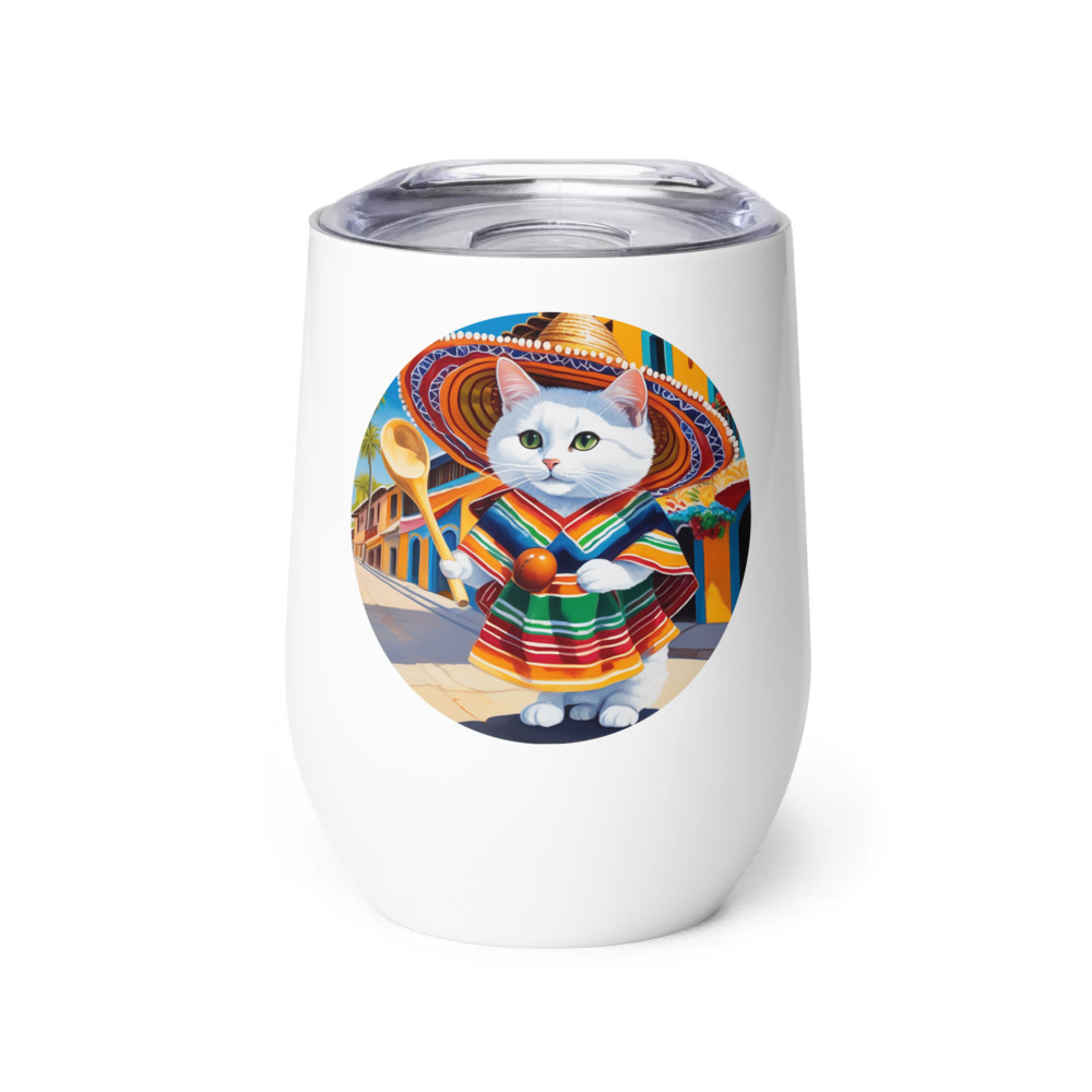 PugMug Custom White Companion Cat Wine Tumbler