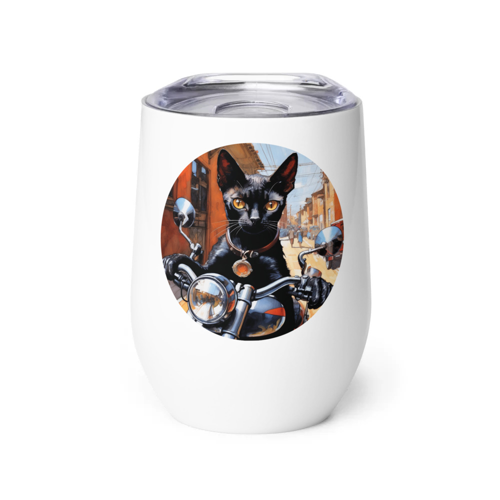 PugMug Custom Black Devon Rex Cat Wine Tumbler