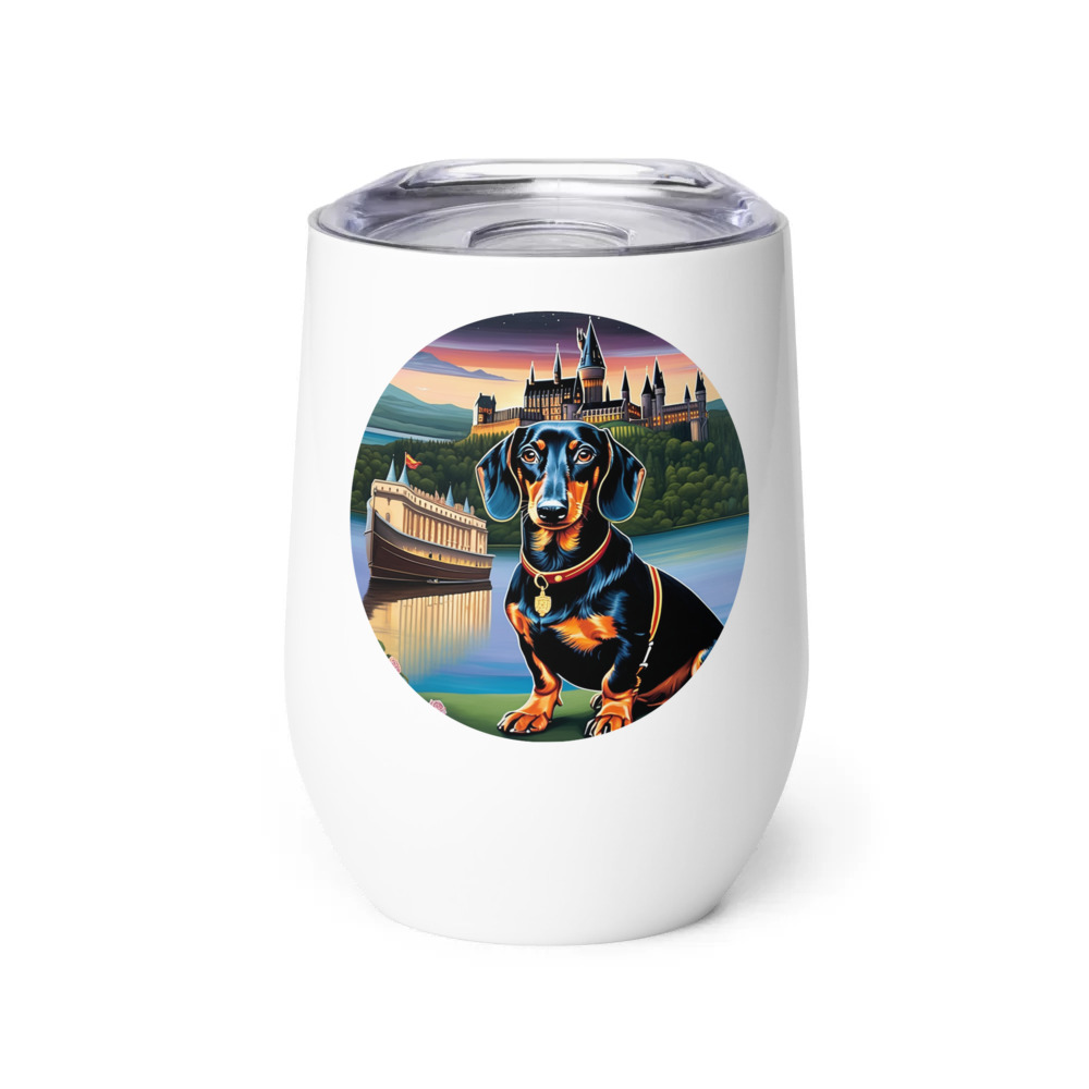PugMug Custom Black Dachshund Wine Tumbler