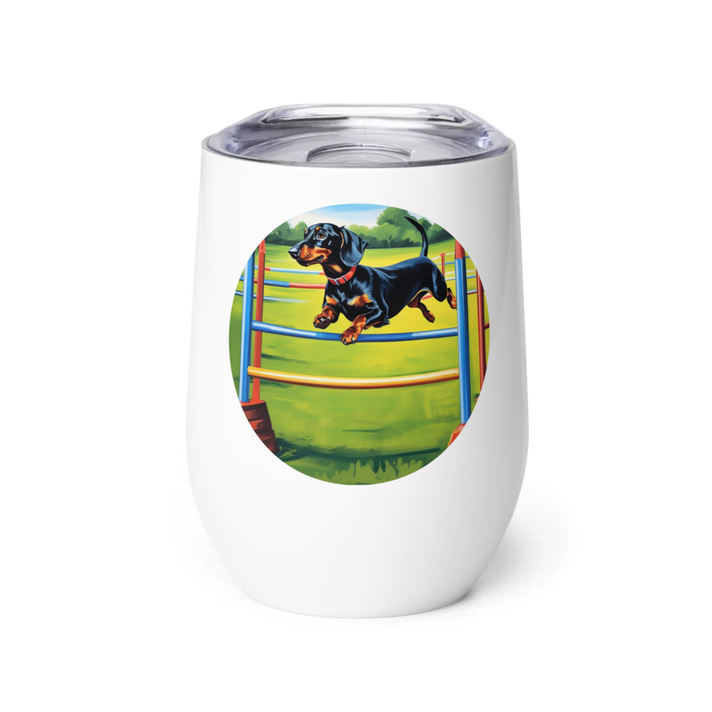 PugMug Custom Black Dachshund Wine Tumbler
