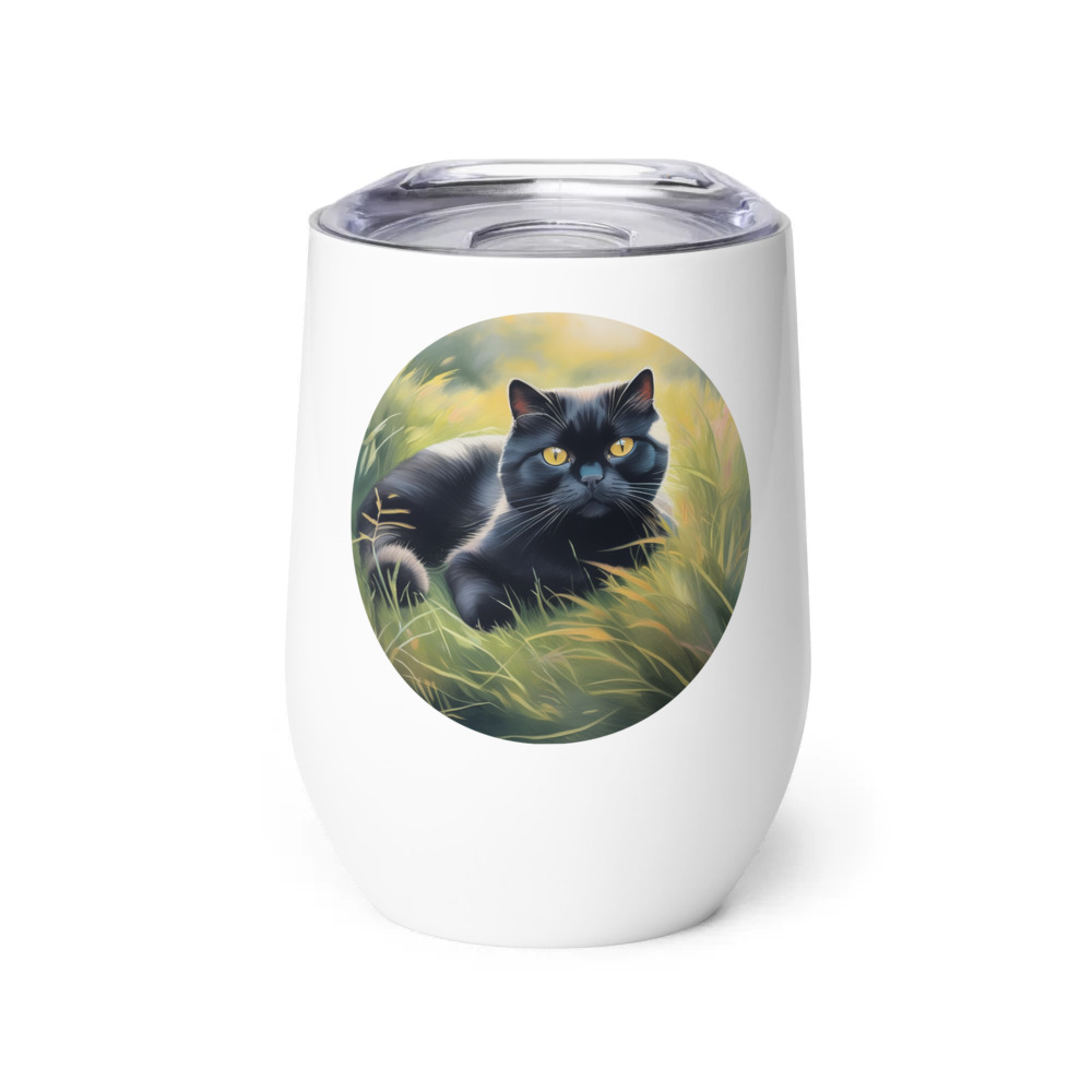PugMug Custom Black Scottish Fold Cat Wine Tumbler