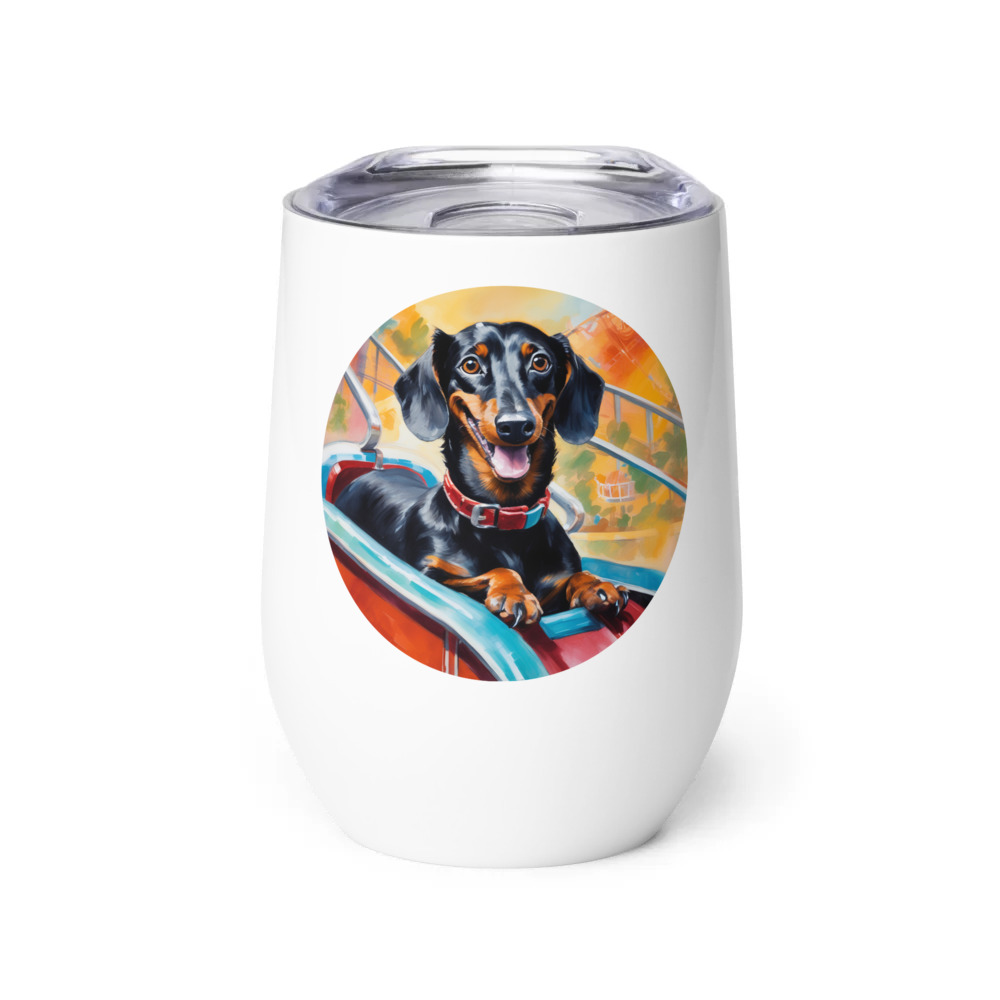 PugMug Custom Black Dachshund Wine Tumbler