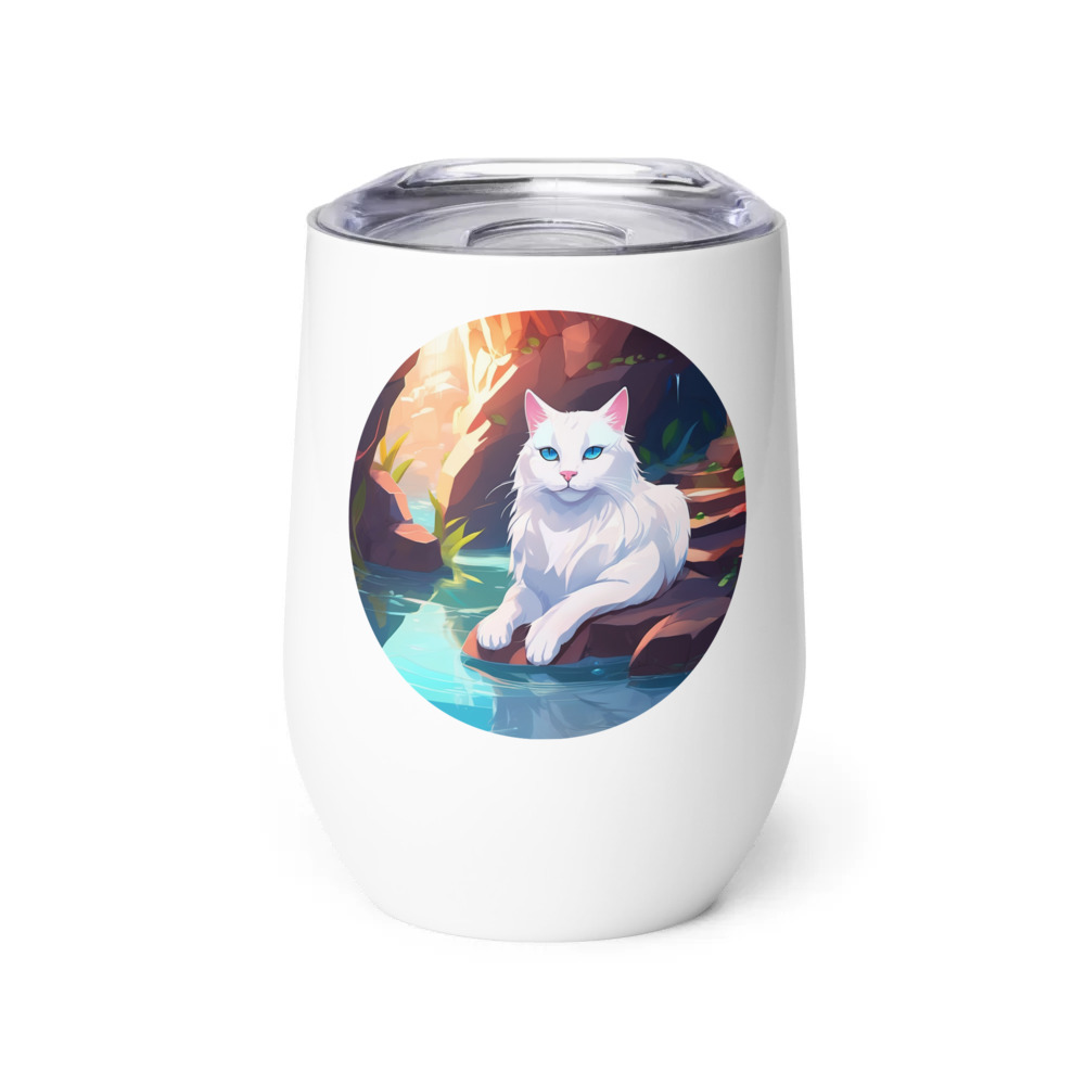 PugMug Custom White Companion Cat Wine Tumbler