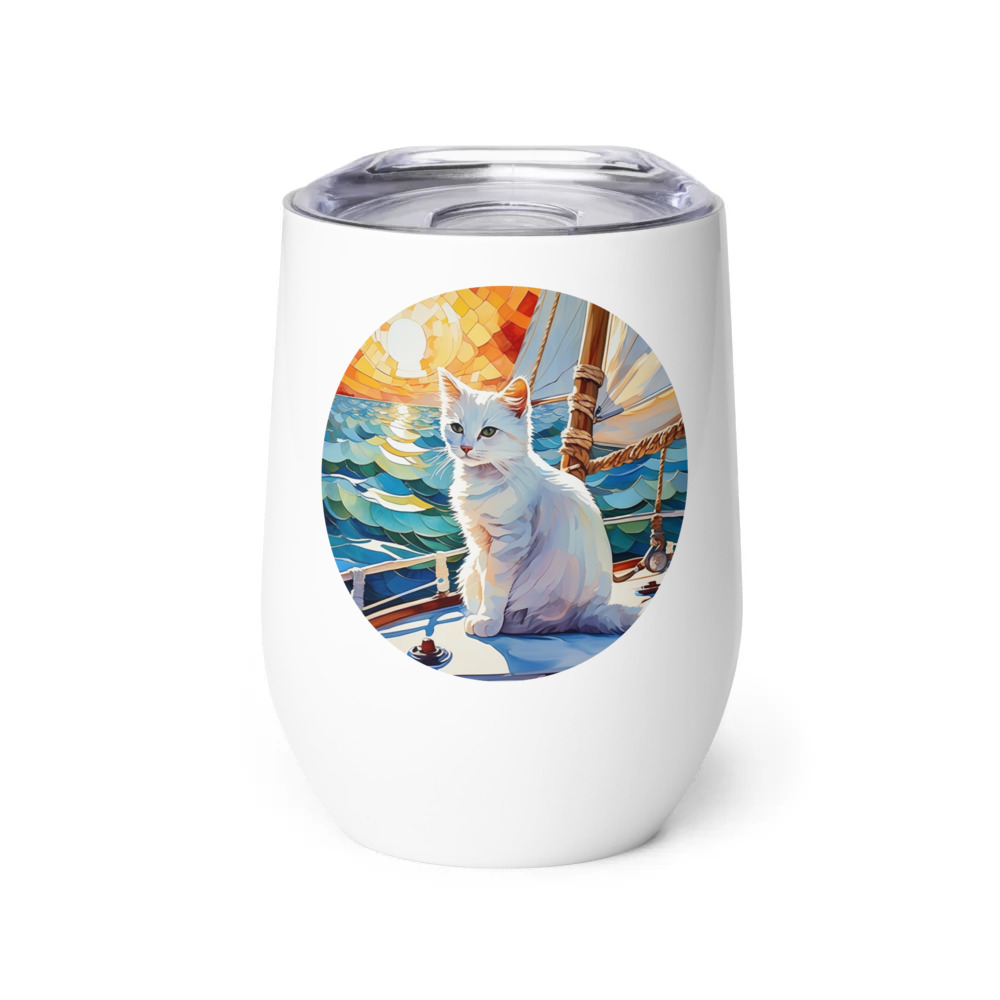 PugMug Custom White Companion Cat Wine Tumbler