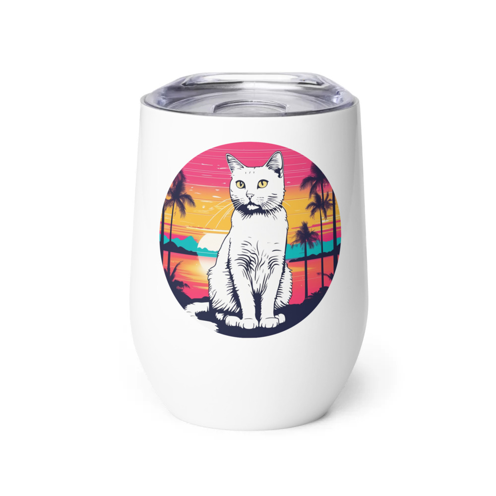 PugMug Custom White Companion Cat Wine Tumbler