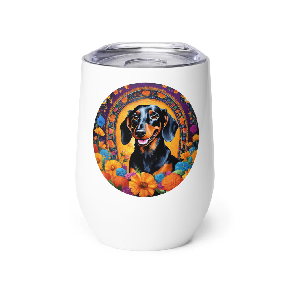 PugMug Custom Black Dachshund Wine Tumbler