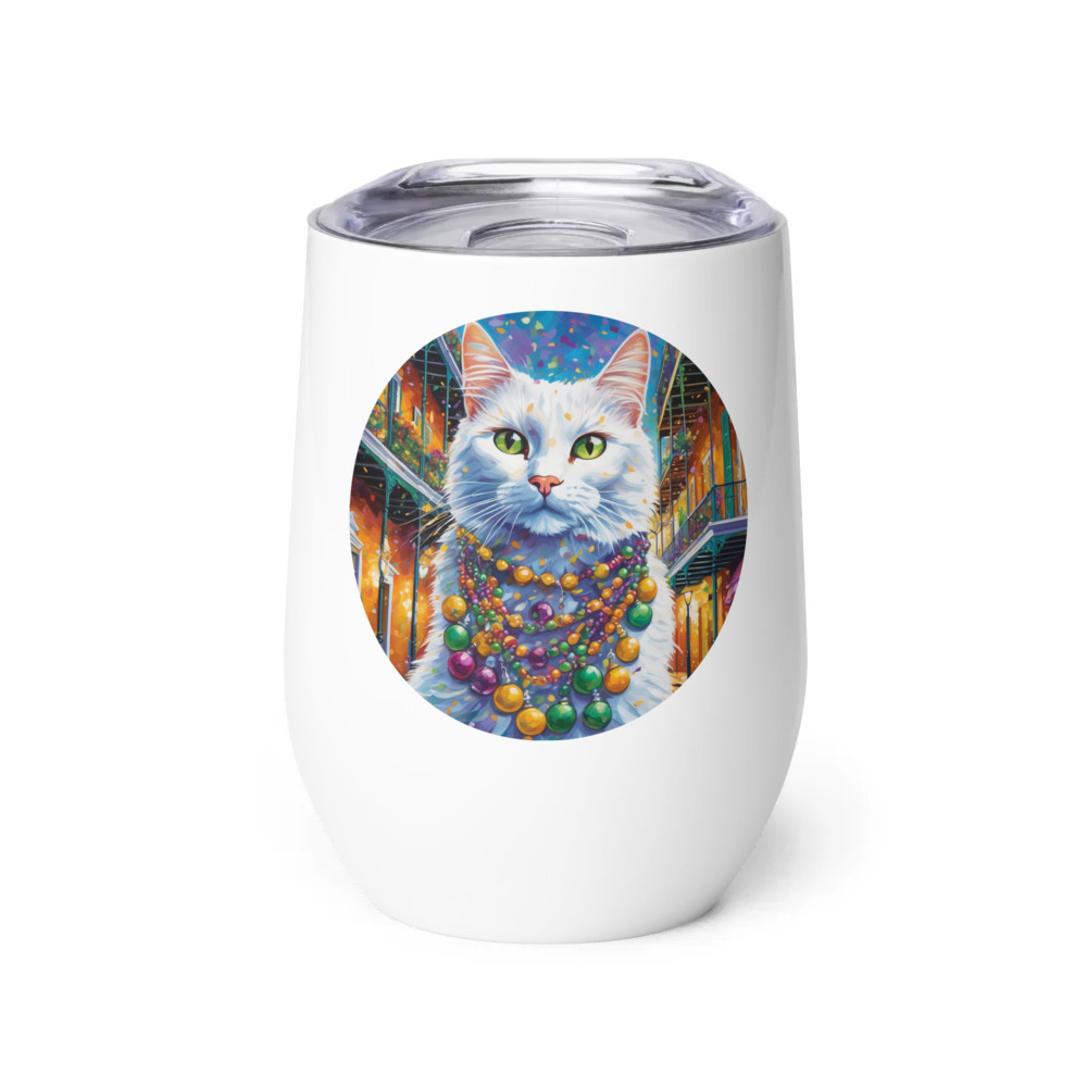 PugMug Custom White Companion Cat Wine Tumbler