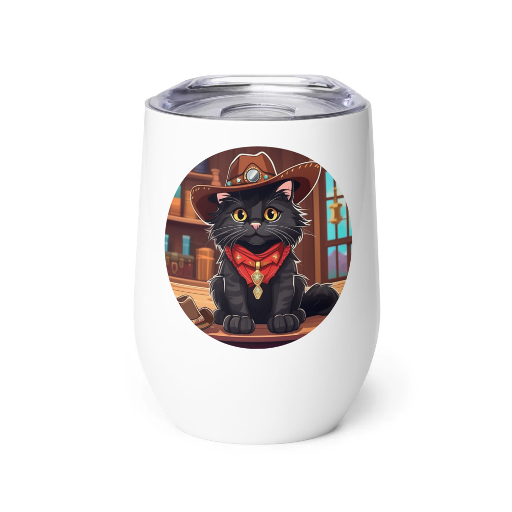 PugMug Custom Black Maine Coon Cat Wine Tumbler