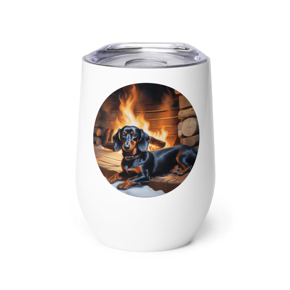 PugMug Custom Black Dachshund Wine Tumbler