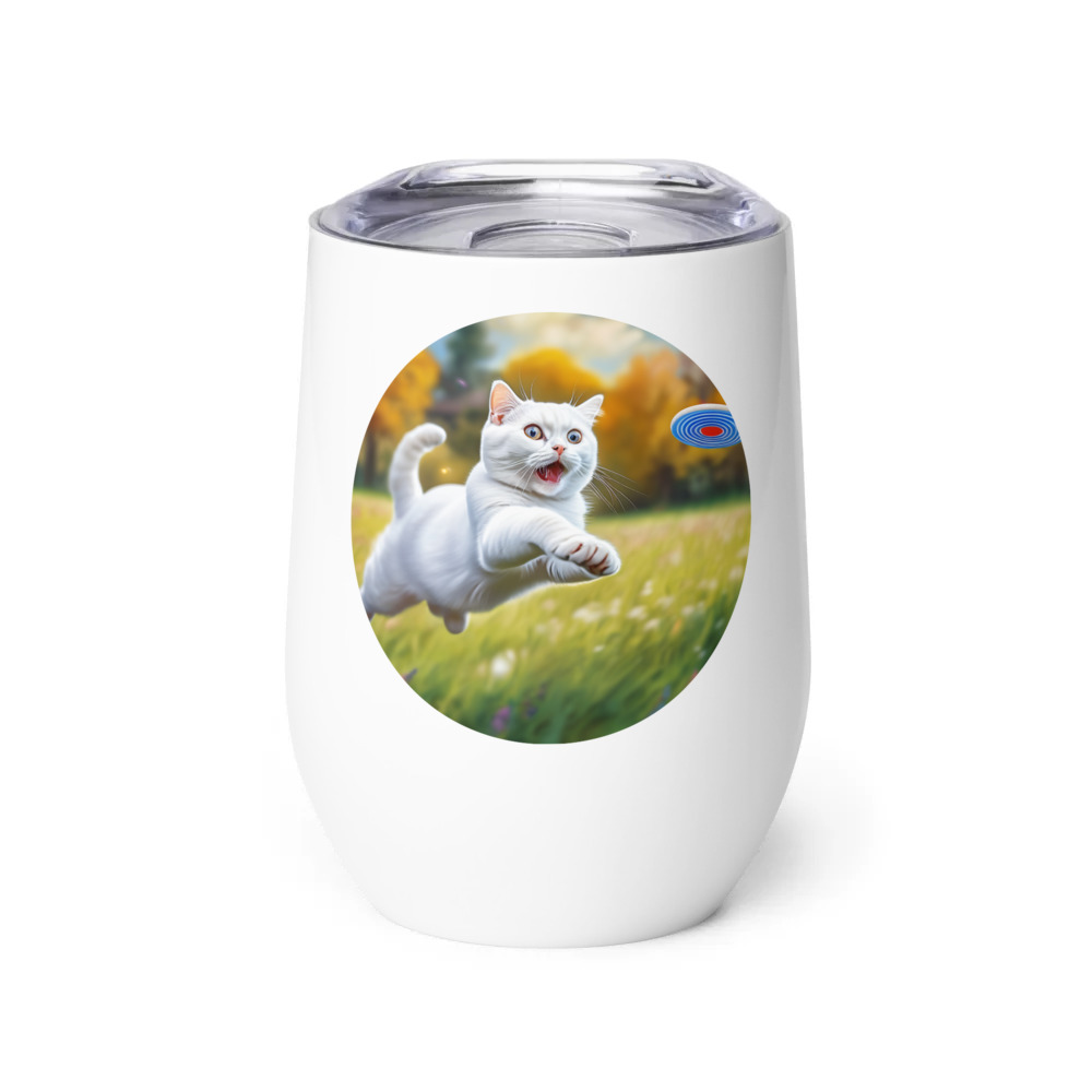 PugMug Custom White Scottish Fold Cat Wine Tumbler