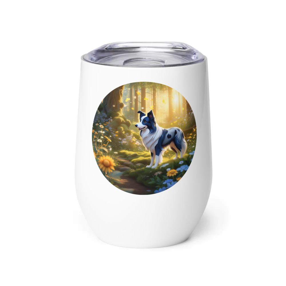 PugMug Custom Blue Merle Border Collie Wine Tumbler