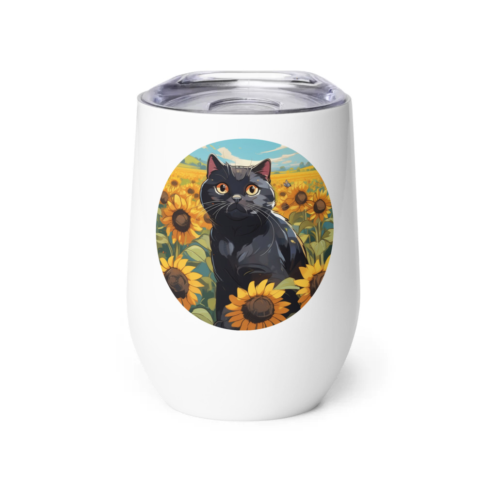 PugMug Custom Black Scottish Fold Cat Wine Tumbler