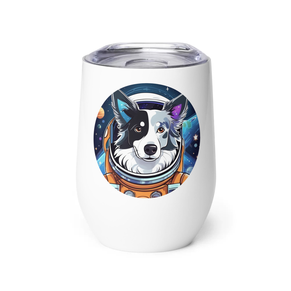 PugMug Custom Blue Merle Border Collie Wine Tumbler