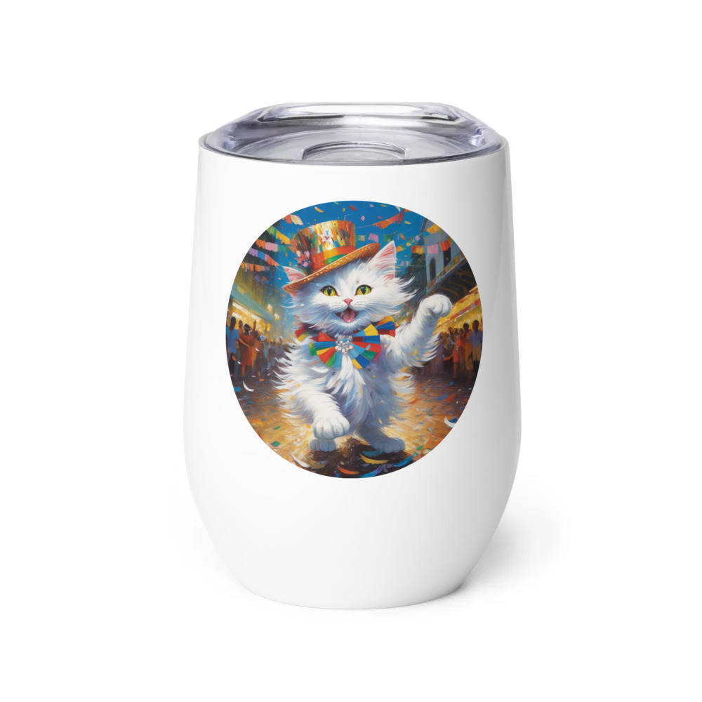 PugMug Custom White Companion Cat Wine Tumbler