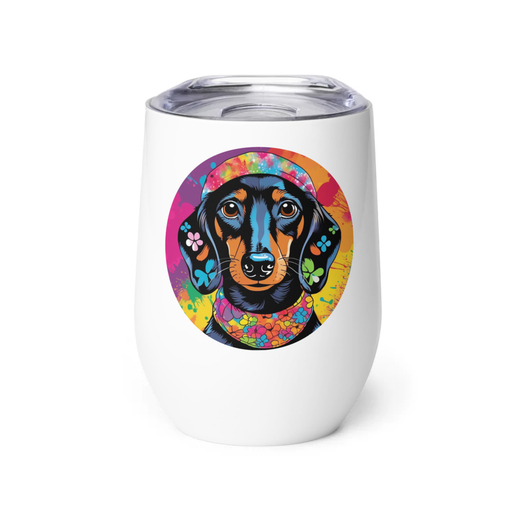 PugMug Custom Black Dachshund Wine Tumbler