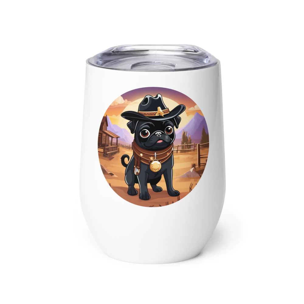 PugMug Custom Black Pug Wine Tumbler