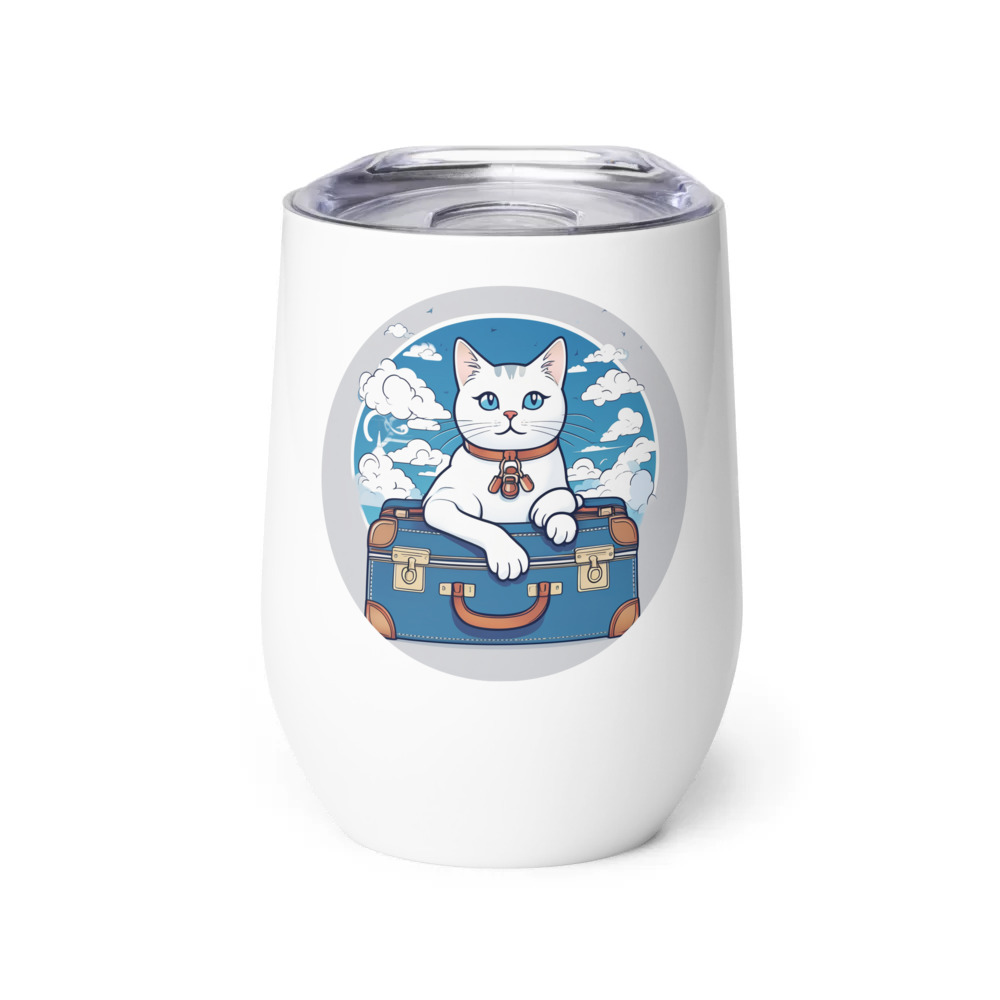PugMug Custom White Companion Cat Wine Tumbler