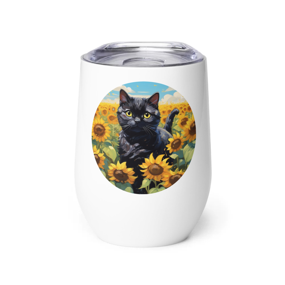 PugMug Custom Black Scottish Fold Cat Wine Tumbler