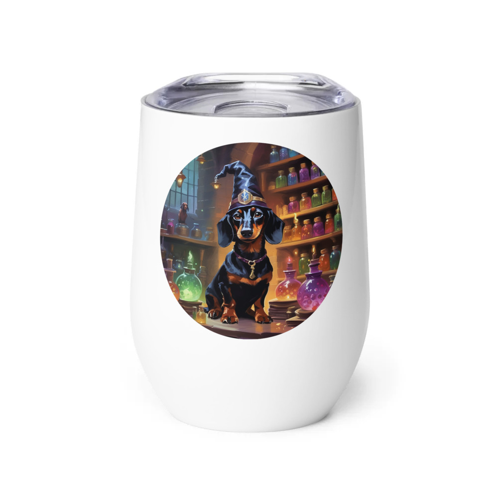 PugMug Custom Black Dachshund Wine Tumbler