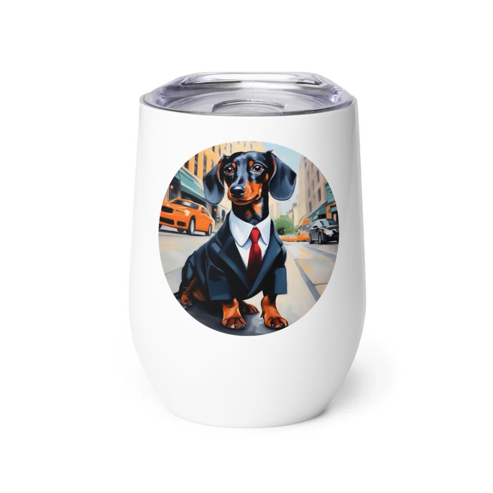 PugMug Custom Black Dachshund Wine Tumbler
