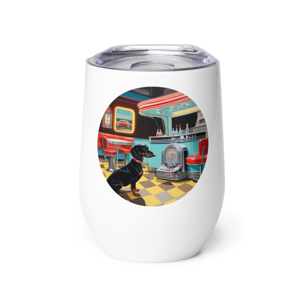 PugMug Custom Black Dachshund Wine Tumbler