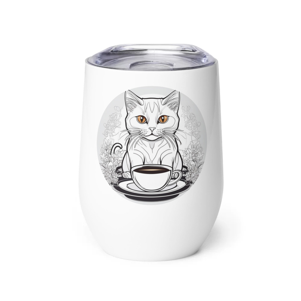 PugMug Custom White Companion Cat Wine Tumbler