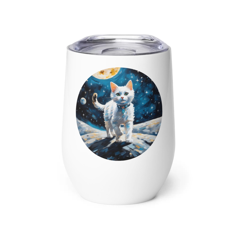 PugMug Custom White Companion Cat Wine Tumbler