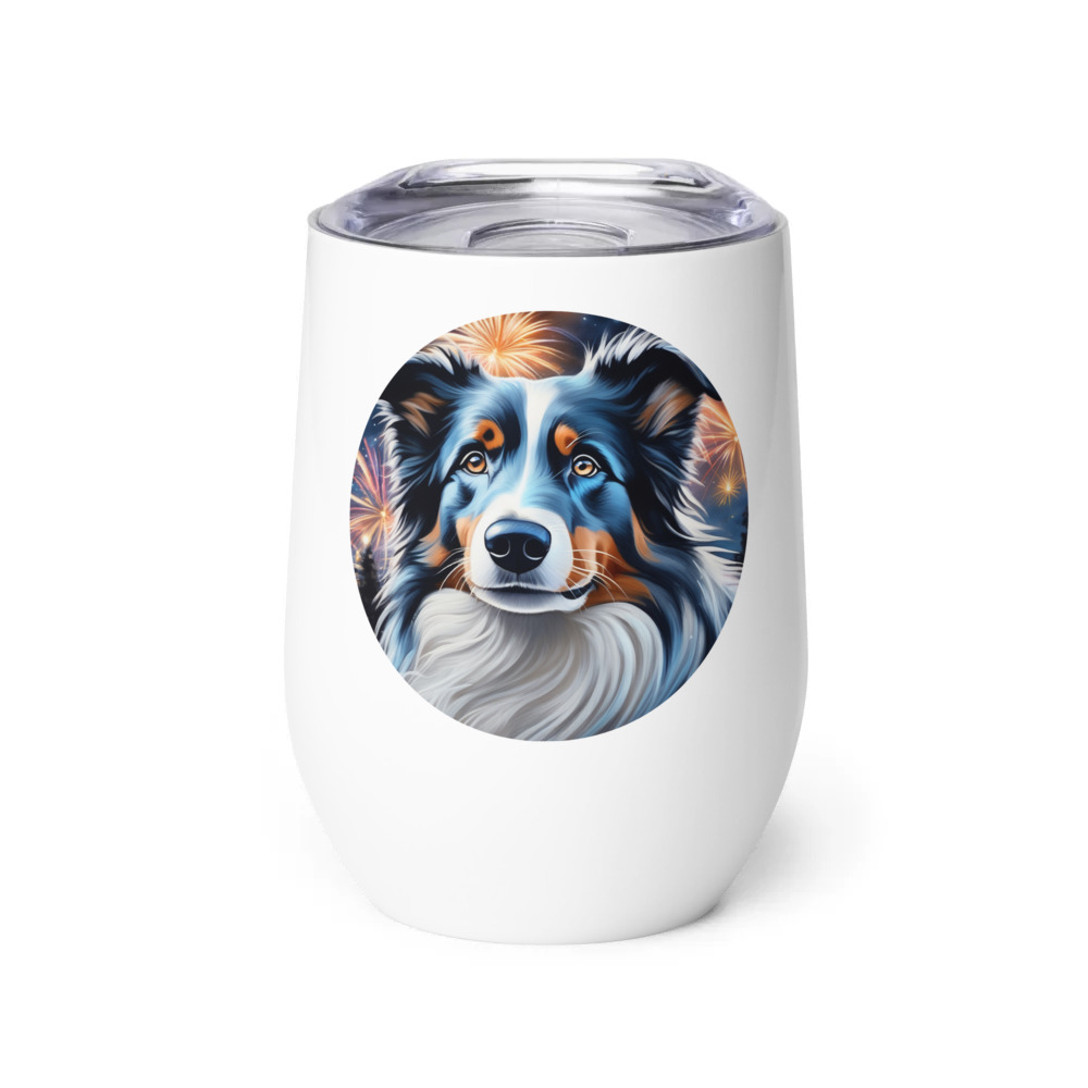 PugMug Custom Blue Merle Border Collie Wine Tumbler