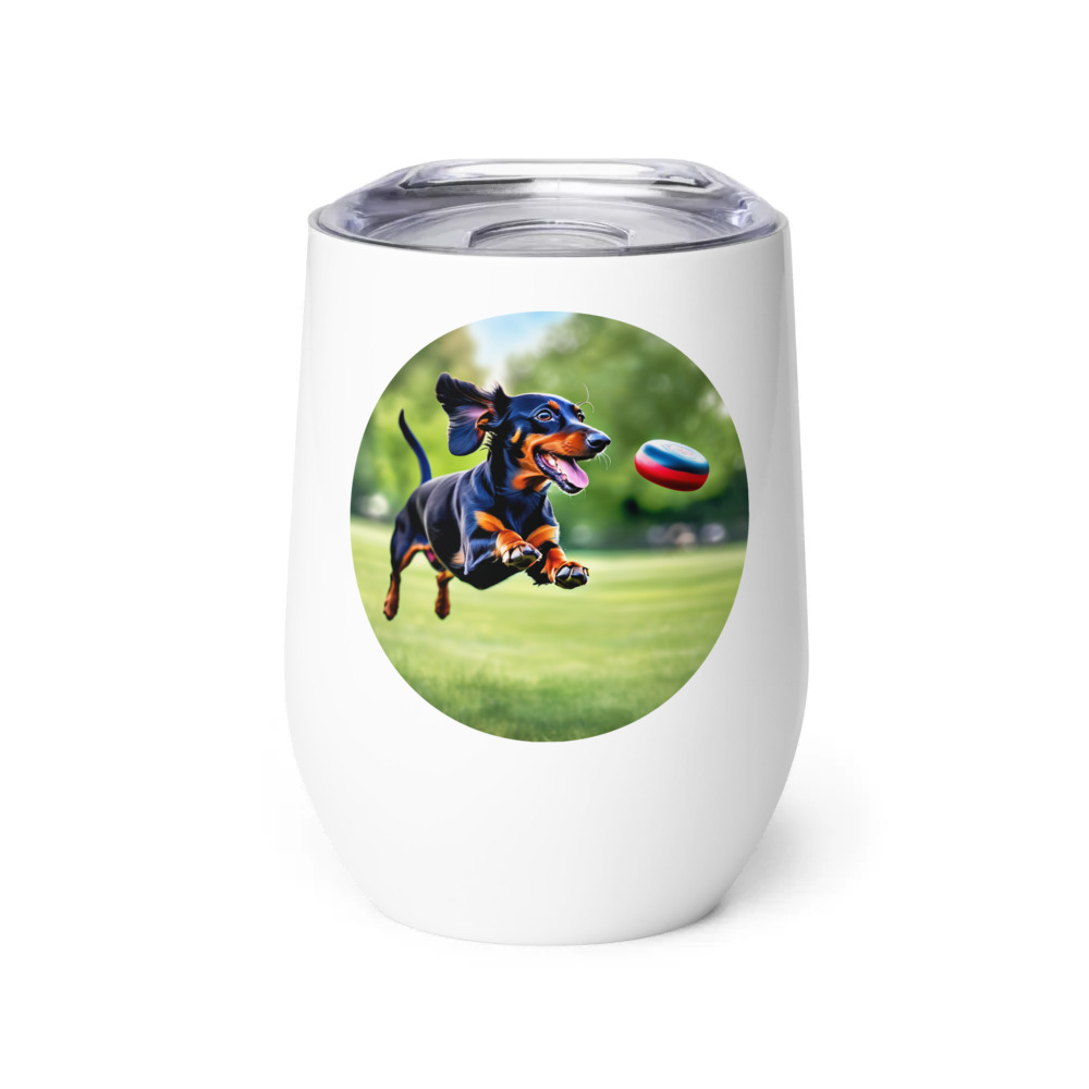 PugMug Custom Black Dachshund Wine Tumbler