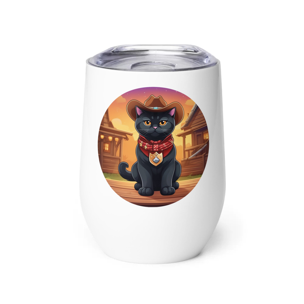 PugMug Custom Black British Shorthair Cat Wine Tumbler