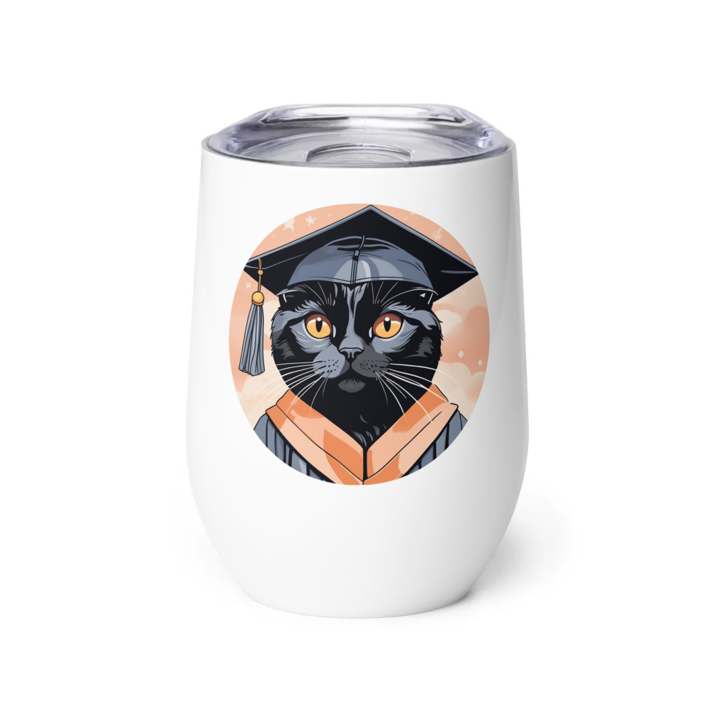 PugMug Custom Black Scottish Fold Cat Wine Tumbler