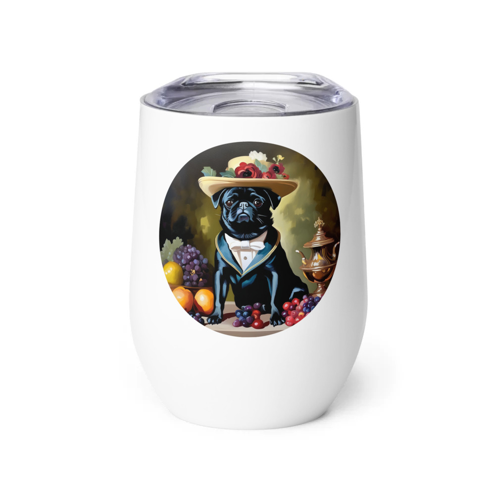 PugMug Custom Black Pug Wine Tumbler