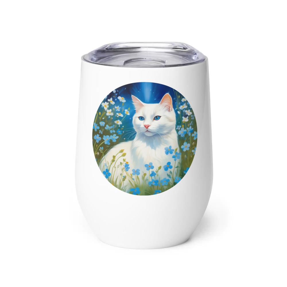 PugMug Custom White Companion Cat Wine Tumbler
